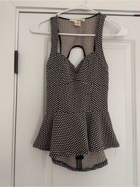 Sans Souci Black and Off White Polka Dot Peplum Top